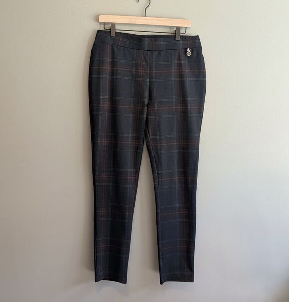 Tommy Hilfiger Pants - Tommy Hilfiger Womens Pants Size 12 Plaid Stretch Pull On Slim Leg Trousers Navy